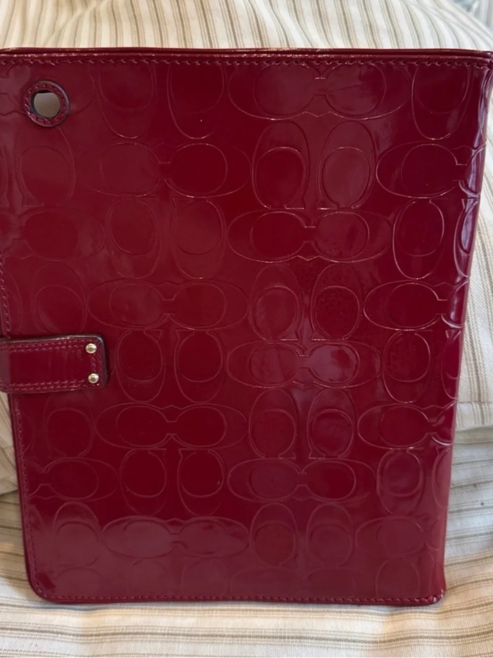 Coach Patent Leather Tablet Case in Deep Red with Gold-Tone Hardware